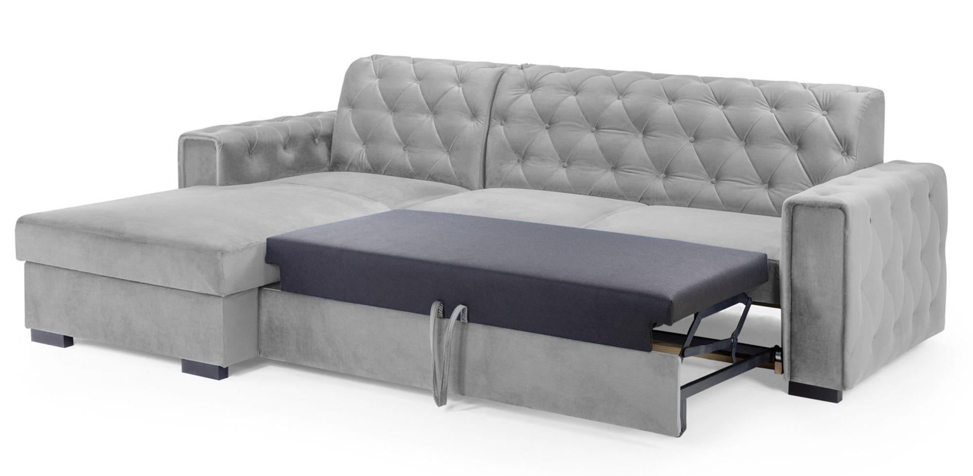 Product photograph of Reva Grey Fabric Left Hand Facing Pull Out Corner Sofabed With Storage from Choice Furniture Superstore.